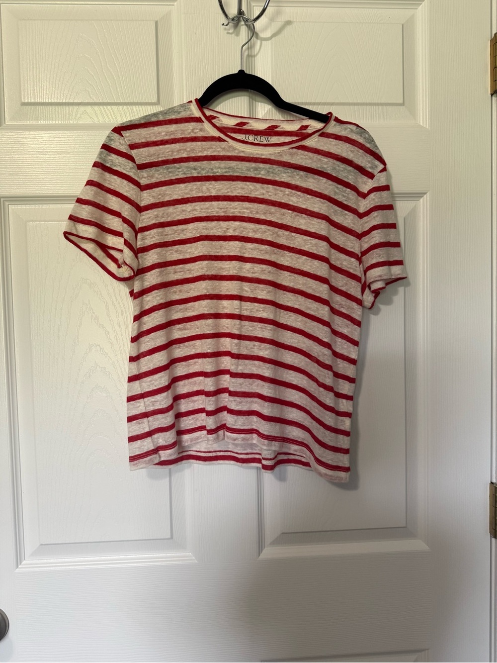 J. Crew NWT 100% Linen Red Striped Short Sleeve Tee- S - Picture 2 of 7